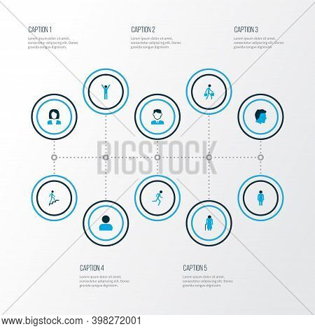 Human Icons Colored Set With Businessman, Businesswoman, Pulling And Other Head Elements. Isolated V