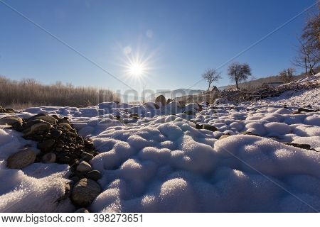 Beautiful Sunny Winter Landscape At Caucasus Mountains.