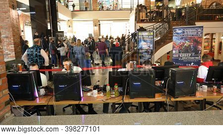 Minsk, Belarus - March 2, 2019: Cybersportsmen Hold A Match