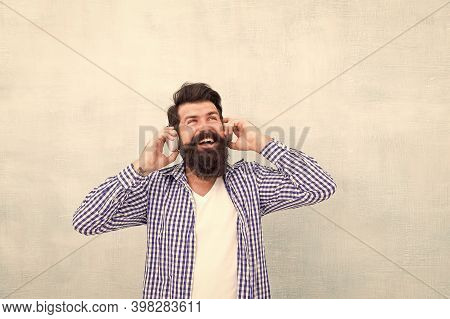 Melody. Modern Headphones Concept. Man Listening Music Headphones. Perfect Sound. Listen Music For M