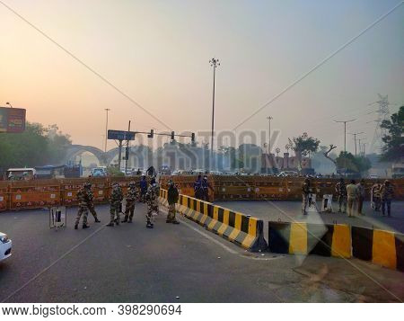 Delhi, India - 02 December 2020 : Farmers Protest At Delhi Noida Border , Border Closed Due To Kisaa