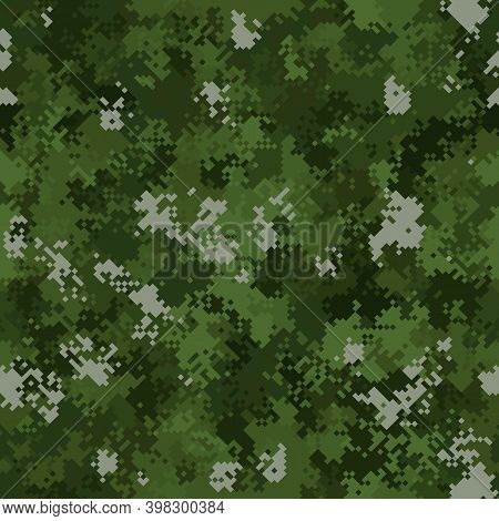 Seamless Digital Woodland Pixel Camo Texture Vector For Army Textile Print