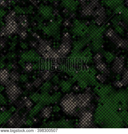 Abstract Seamless Pattern With Green Colored Chaotic Rectangles On Dark