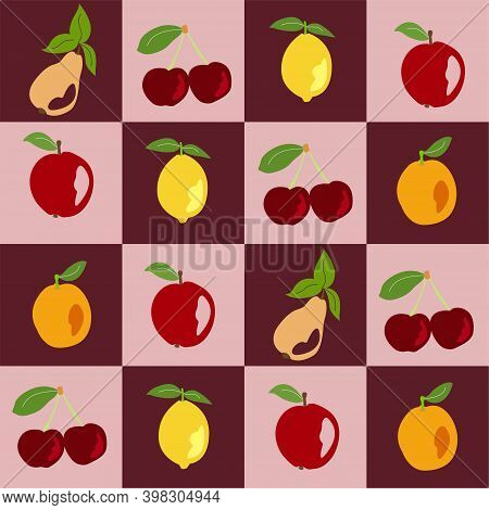 Fruits Seamless Pattern On A Background In A Cage For Textile, Packaging
