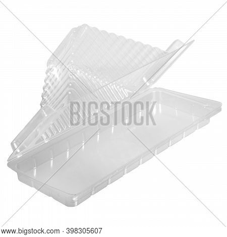 Reusable Plastic Transparent Box For Takeaway Food, Picnic, Salad For Shop Isolated On White
