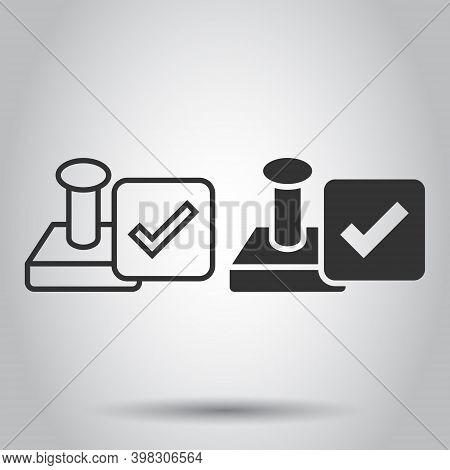 Approve Stamp Icon In Flat Style. Accept Check Mark Vector Illustration On White Isolated Background