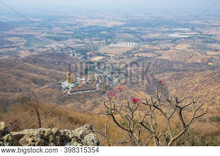 A Bird's Eye View From The Top Of The Moon Crescent Mountain And Overlooking Khao Wong Prachan Templ