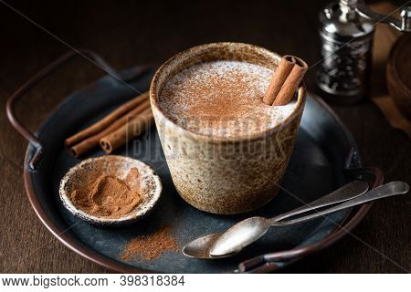Turkish Traditional Hot Drink Salep On Wooden Background, Selective Focus