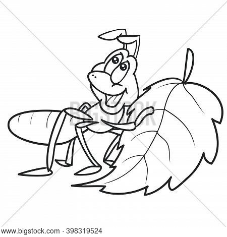 Sketch Of An Ant That Carries Leaves To In Oaps, Coloring Pages, Cartoon Illustration, Isolated Obje