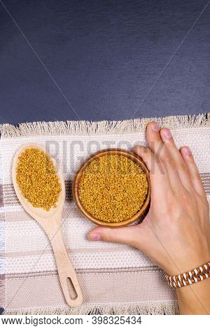 Fenugreek Seeds Have Medicinal Properties Close-up. Selective Focus. Flat Lay