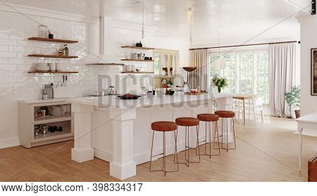 modern kitchen intrior, 3d rendering design concept