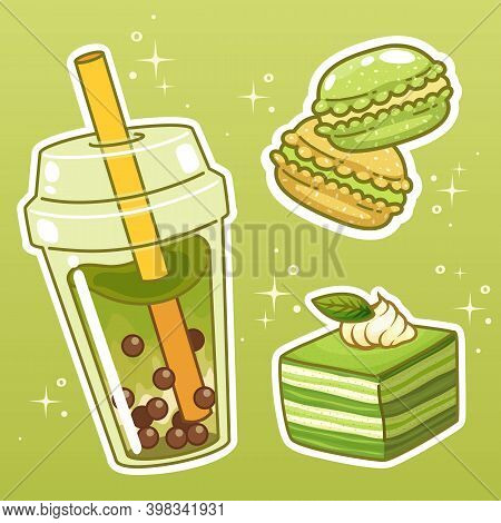 Beverages With Sweetmeats. Hand Drawn Set Collection. Vector Illustration.
