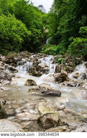 Waterfall In Cherek Gorge In The Caucasus Mountains In Kabardino-balkaria, Russia