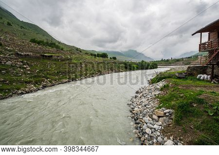 Cherek River In The Caucasus Mountains In Kabardino-balkaria, Russia