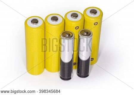Rechargeable Batteries Aa Size And Alkaline Batteries Aaa Size, Standing With The Positive Terminals