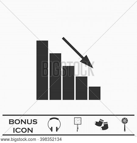 Graph Down Icon Flat. Black Pictogram On White Background. Vector Illustration Symbol And Bonus Butt
