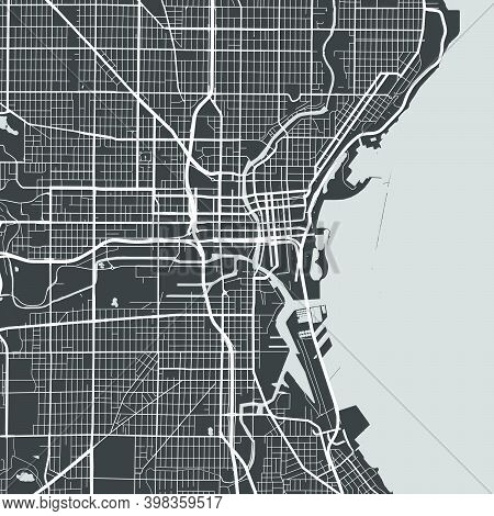 Urban City Map Of Milwaukee. Vector Illustration, Milwaukee Map Grayscale Art Poster. Street Map Ima