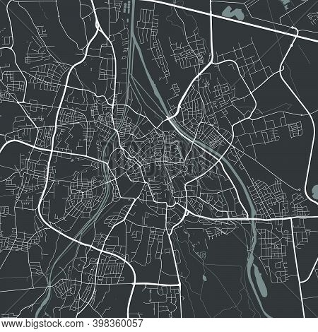 Urban City Map Of Augsburg. Vector Illustration, Augsburg Map Grayscale Art Poster. Street Map Image
