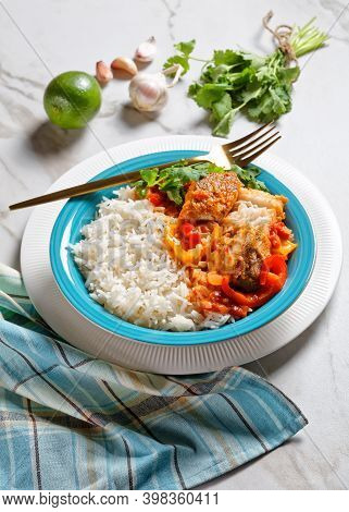 Moqueca Baiana - Brazilian Fish Stew With Bell Pepper, Lime, Chopped Tomatoes, Coconut Milk, Served 