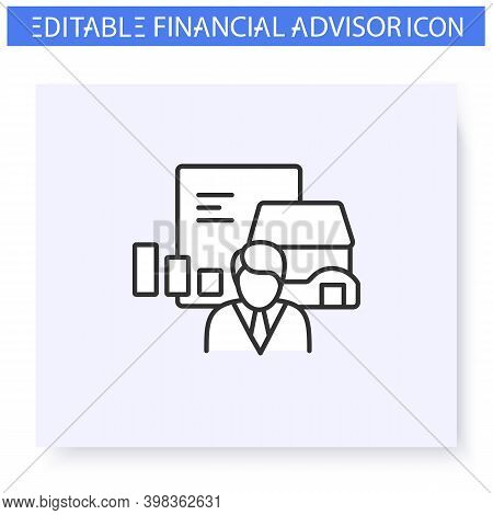 Estate Planning Line Icon. Investitions Advisor. Finance Specialist. Consulting In Investment And Fi