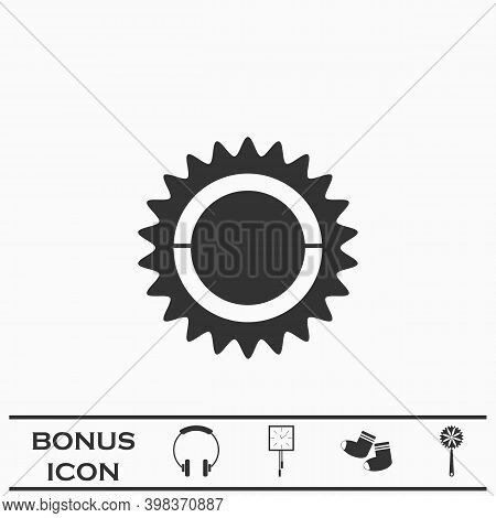 Bike Chainring, Chainwheel Icon Flat. Black Pictogram On White Background. Vector Illustration Symbo