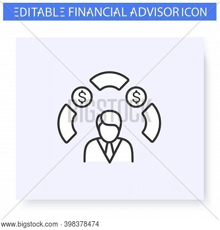 Investment Manager Line Icon. Investitions Specialist. Consulting In Business, Investitions And Fina