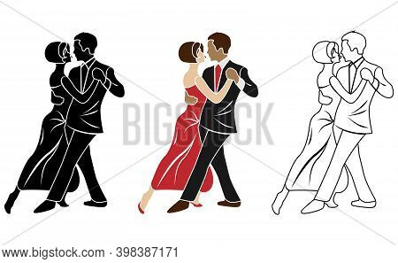 Silhouette Of Couple Dancing Tango. Vector Illustration Eps10.