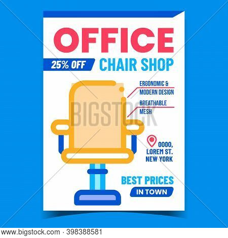 Office Chair Shop Creative Promo Poster Vector. Office Furniture Store Advertising Banner. Economic 