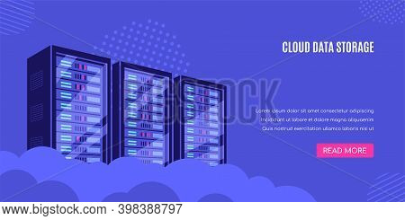 Cloud Data Storage Concept Banner, Flat Style Vector Illustration