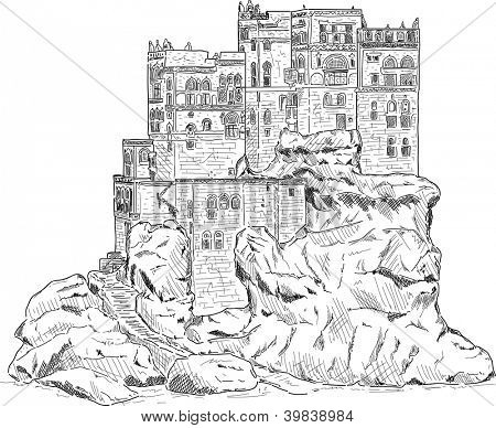 vektor - Summer Palace of Imam Yahya - Dar Al Hayjar - Yemen
