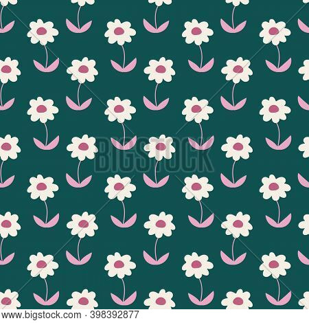 Pink And Green Daisy Geometric Polka Dot Seamless Repeating Pattern