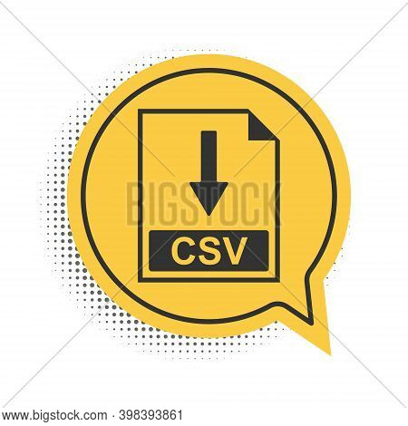Black Csv File Document Icon. Download Csv Button Icon Isolated On White Background. Yellow Speech B