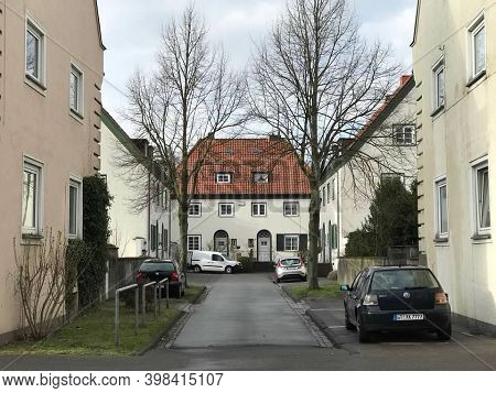 Guetersloh, Germany, April 5, 2020. A Street Scene With Symmetry.