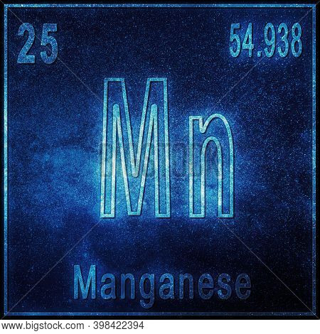 Manganese Chemical Element, Sign With Atomic Number And Atomic Weight, Periodic Table Element