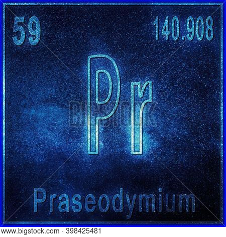 Praseodymium Chemical Element, Sign With Atomic Number And Atomic Weight, Periodic Table Element