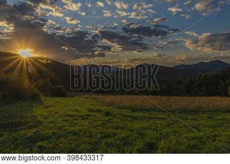 Sunset Near Krzywe Village In Summer Color Morning