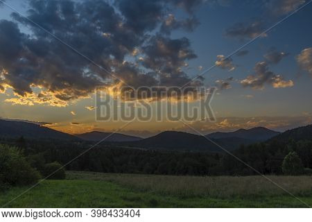 Sunset Near Krzywe Village In Summer Color Morning