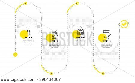Beer, Tea Mug And Ice Cream Line Icons Set. Timeline Process Infograph. Latte Sign. Bar Drink, Cup W