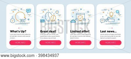 Set Of Business Icons, Such As 360 Degrees, Laptop Insurance, Coffee Beans Symbols. Mobile Screen Ba