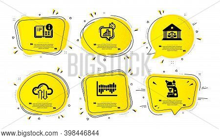 Court Building, Column Diagram And Instruction Info Icons Simple Set. Yellow Speech Bubbles With Dot