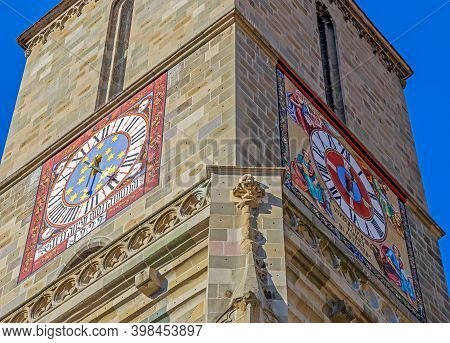 Brasov, Transylvania, Romania - July 11, 2020: Clock Tower Of The Black Church,builded By The German