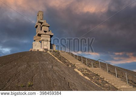 Gelsenkirchen, Germany - November 6, 2020: Rheinelbe Tip, Landmark Of Ruhr Metropolis Against Sky On
