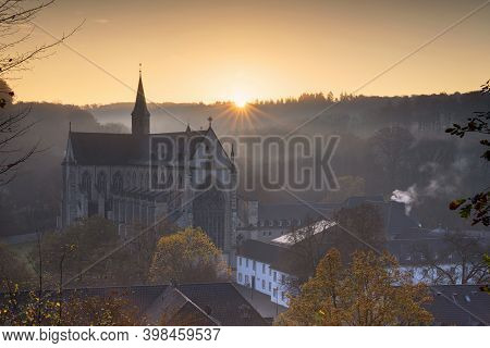 Odenthal, Germany - November 8, 2020: Panoramic Image Of The Altenberg Cathedral In Autumnal Light O