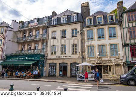 Morlaix, France - August 28, 2019: Retro Storefront Of Patisserie And Cafe In The Town Center Of Mor