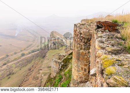Chapala Fortress Wall Ruins In Bolnisi With Panoramic View Of Countryside Of Caucasus. Historcal Her