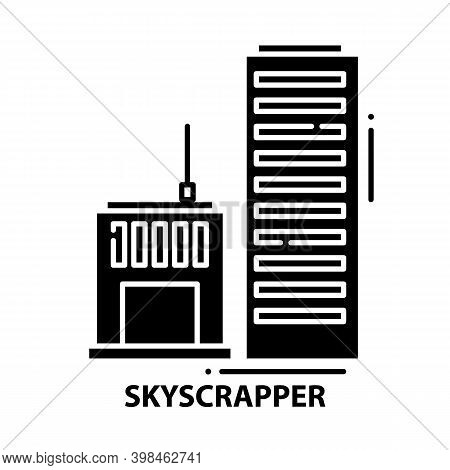 Skyscrapper Icon, Black Vector Sign With Editable Strokes, Concept Illustration