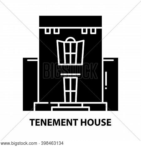 Tenement House Icon, Black Vector Sign With Editable Strokes, Concept Illustration