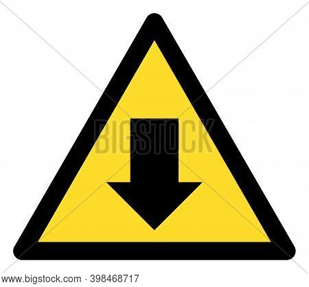 Drop Down Warning Icon With Flat Style. Isolated Raster Drop Down Warning Icon Image On A White Back