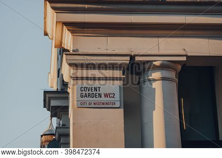 London, Uk - November 19, 2020: Street Name Sign On A Building In Covent Garden, An Area Of London F