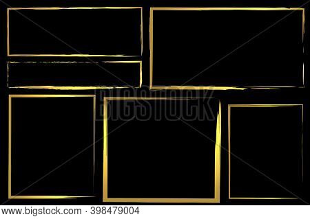 Golden Brush Rectangles, Great Design For Any Purposes. Gold Foil Texture. Gold Border. Stock Image.